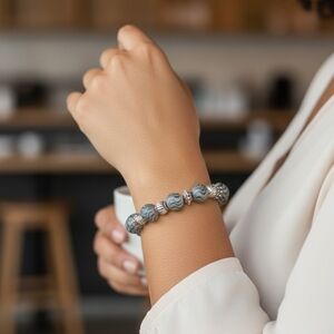 NWT Sophisticated Gray and Silver Beaded Bracelet